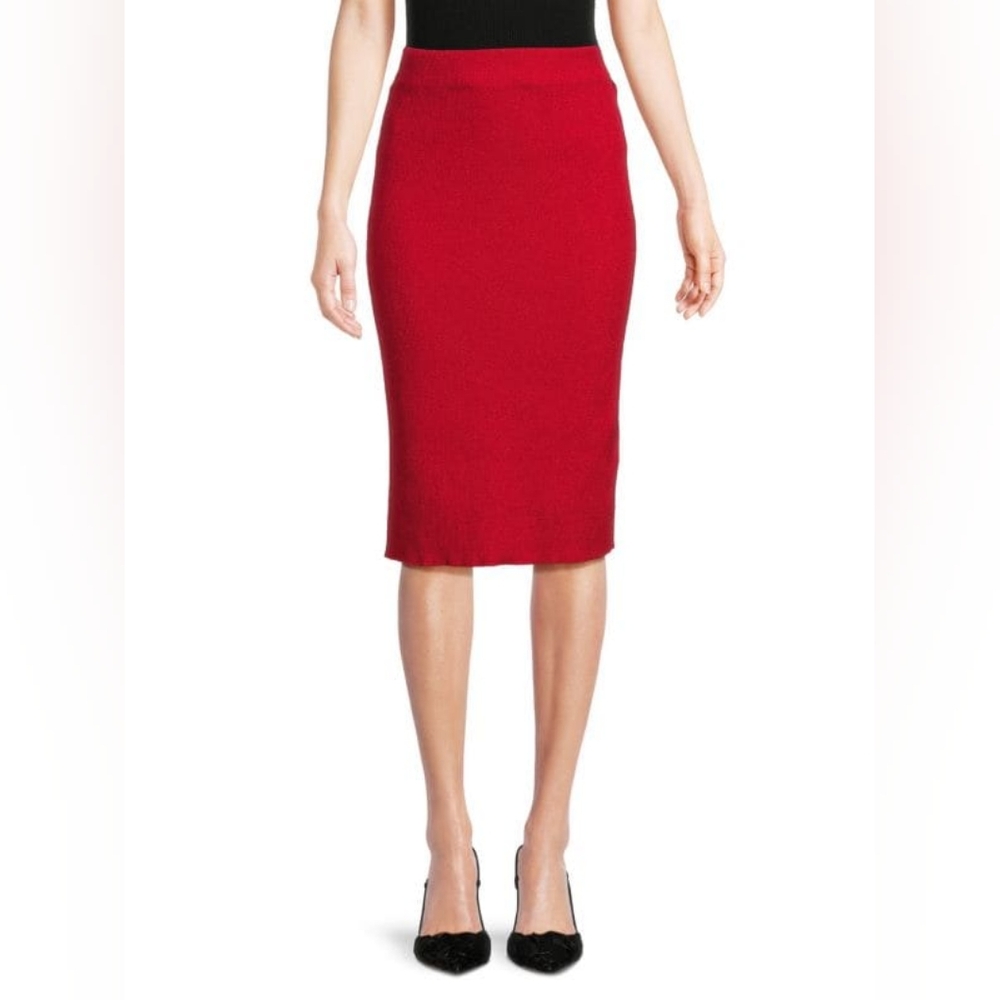 NWT CALVIN KLEIN Rouge Red Metallic Knit Pencil Skirt XL